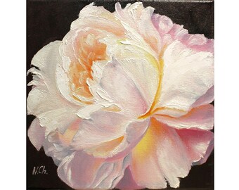 Peony Painting Flower Oil Original Art Soft Pink  Wall Decor