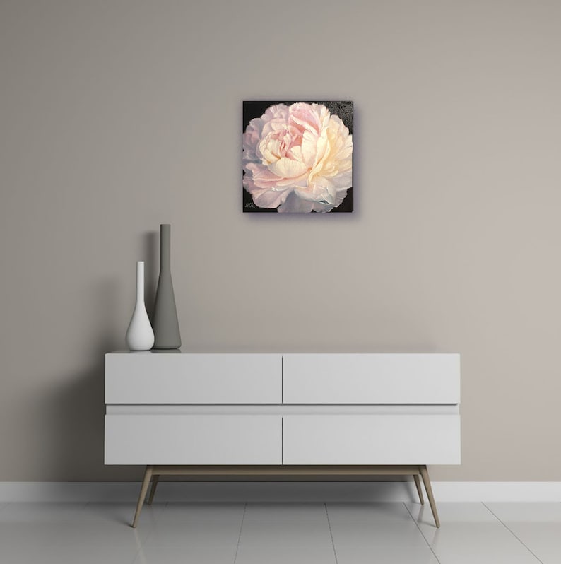 Peony Painting Floral Original Art Flower Pink White Oil Canvas Wall Art Artwork by N.Chernous image 5