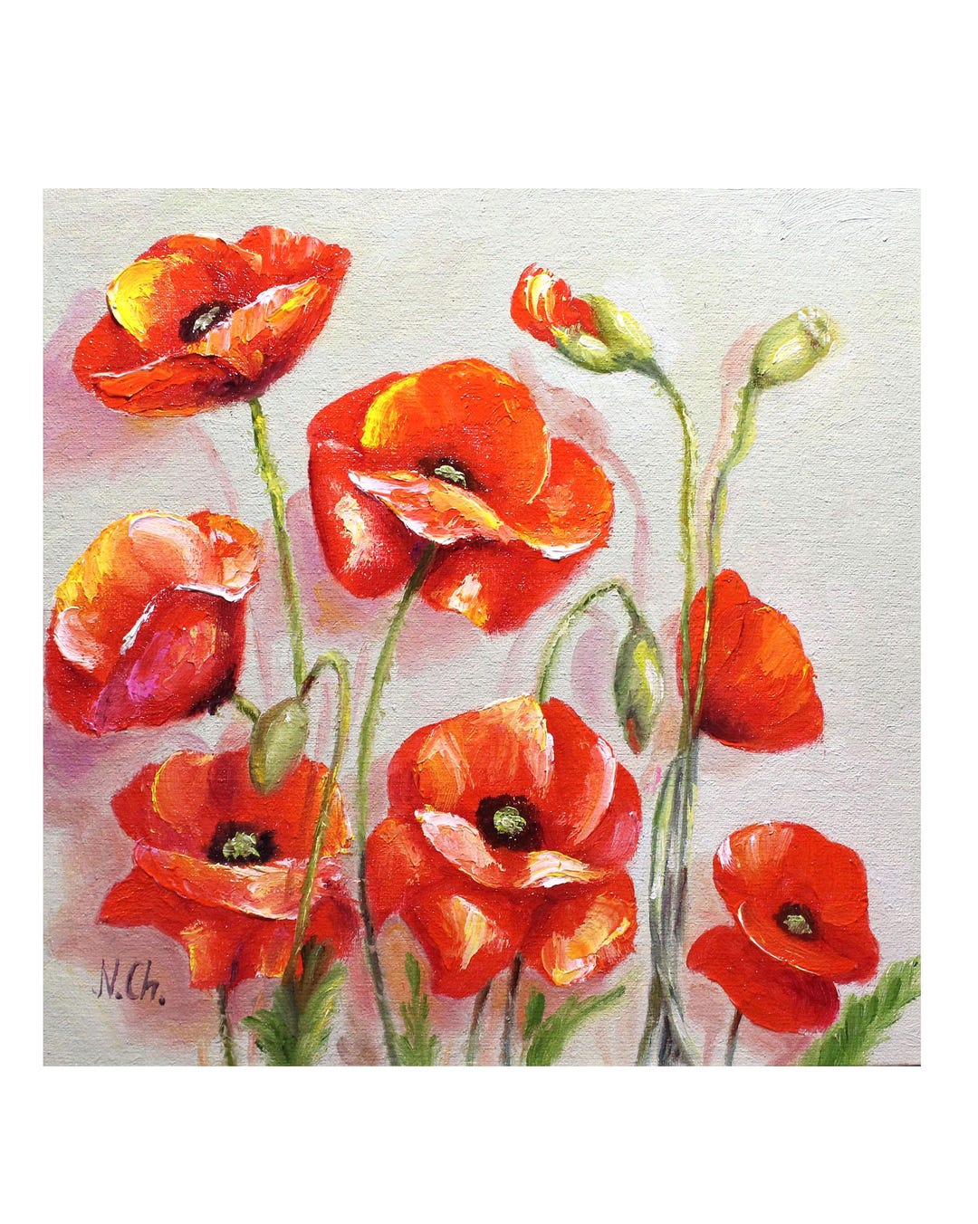 California Poppy Oil Painting: Original Art Red Floral Artwork (8x8 ...