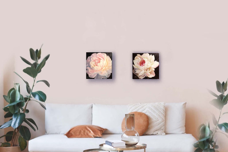 Peony Painting Floral Original Art Flower Pink White Oil Canvas Wall Art Artwork by N.Chernous image 6