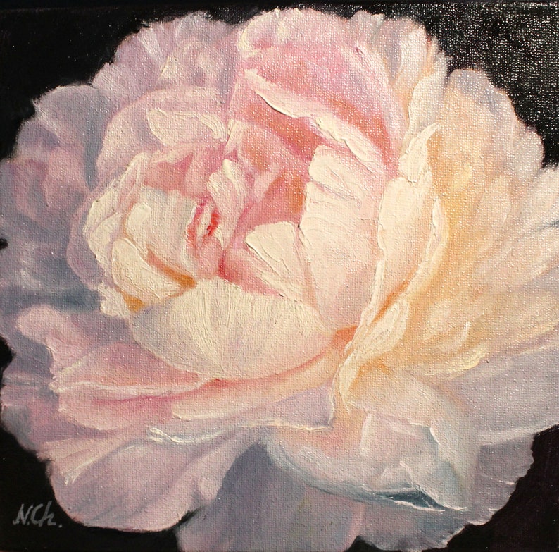 Peony Painting Floral Original Art Flower Pink White Oil Canvas Wall Art Artwork by N.Chernous image 3