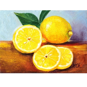 Lemon oil painting, Citrus still life