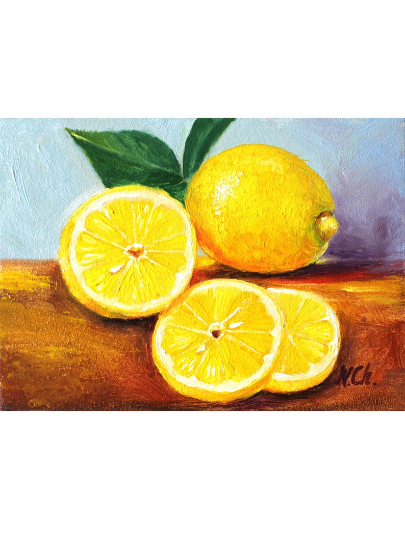 Lemon oil painting, Citrus still life