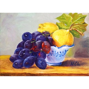 Lemon Painting Kitchen Artwork Original Art Decor Fruit Still Life Small Oil Wall Art Gift Idea