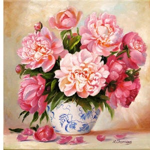 Peony Painting Floral Original Art Flower Oil Painting Wall Art Pink Peonies On Canvas Artwork Gift For Mom