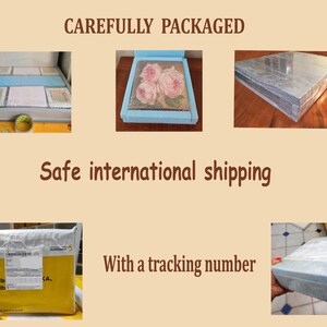 CAREFULLY PACKAGED. A collage showing packaging methods for a painting.