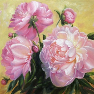 Peony Painting Floral Original Art Flower Oil Canvas Pink Peonies Wall Art 12x16 inches