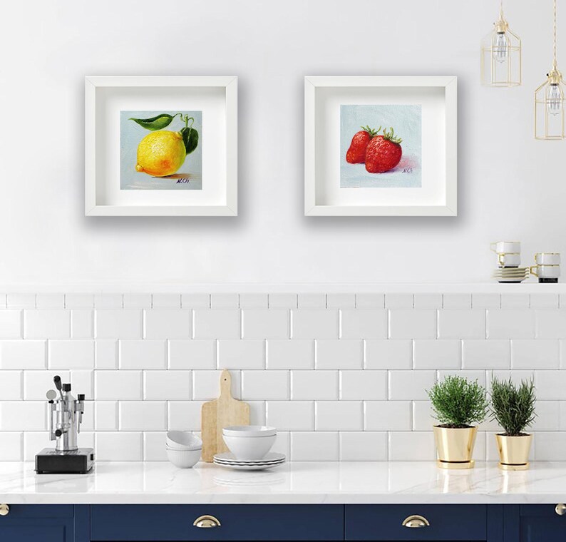 Lemon oil painting. Kitchen original art.