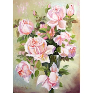 Rose Oil Painting Floral Original Art Flower Wall Art On Canvas Pink Artwork Gift For Mom