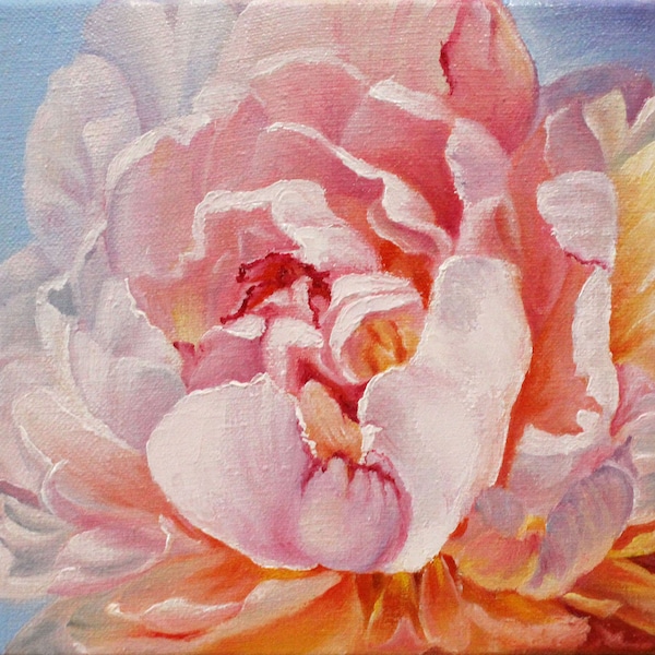 Peony Painting Floral Original Art Flower Artwork Wall Art Oil Canvas 8x8"