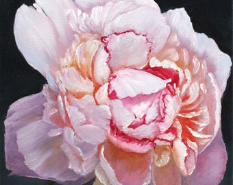 Peony Painting Floral Original Art Pink Flower Oil Artwork Romantic Wall Art (8x8)