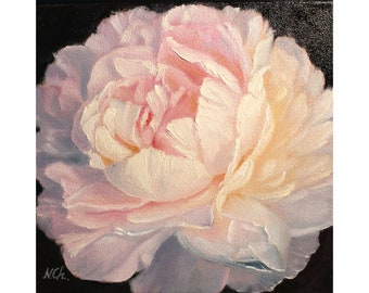 Peony Painting Floral Original Art Pink Flower Oil on Canvas Wall Art