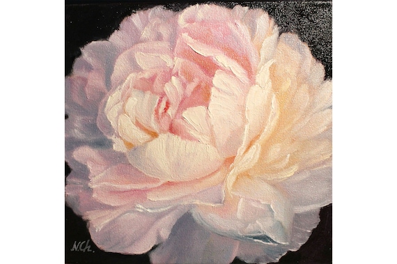 Peony Painting Floral Original Art Pink Flower Oil Canvas Romantic Wall Decor