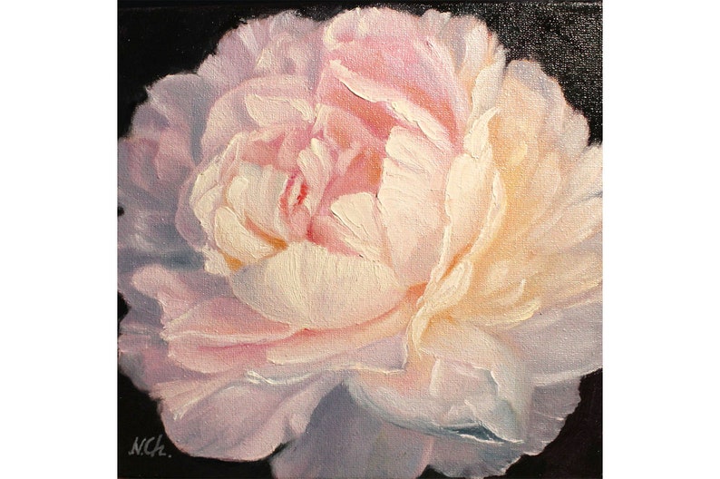 Peony Painting Floral Original Art Flower Pink White Oil Canvas Wall Art Artwork by N.Chernous image 1