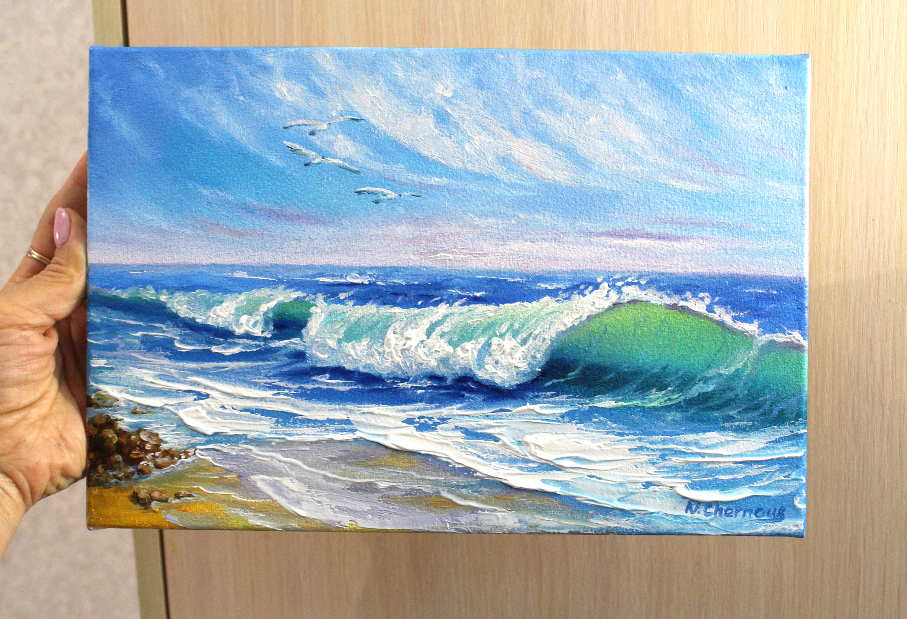 Original Ocean Wave Oil Painting: Coastal Seascape Canvas
