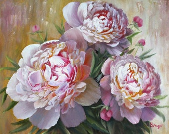 Peonies Oil Painting Flowers Original Art Peonies On Canvas Pink Peonies Wall Art Oil Peony Painting