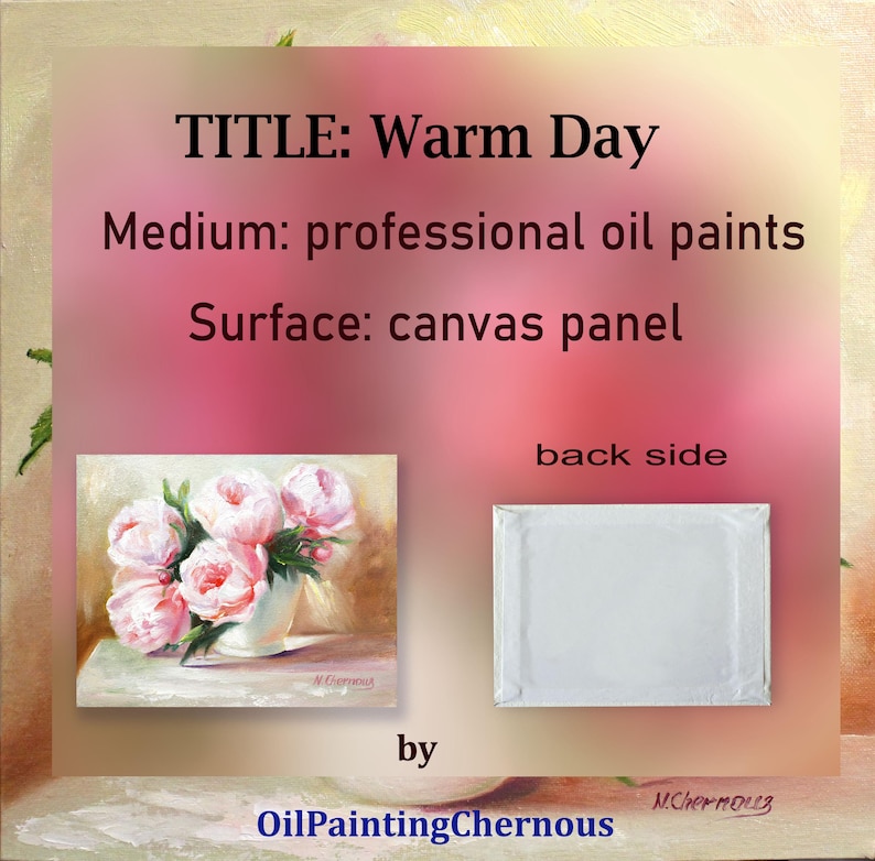 Pink peony painting on canvas on panel