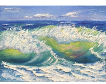 Wave Oil Painting Seascape Original Art Ocean Wall Art Small Artwork 5x7 inches