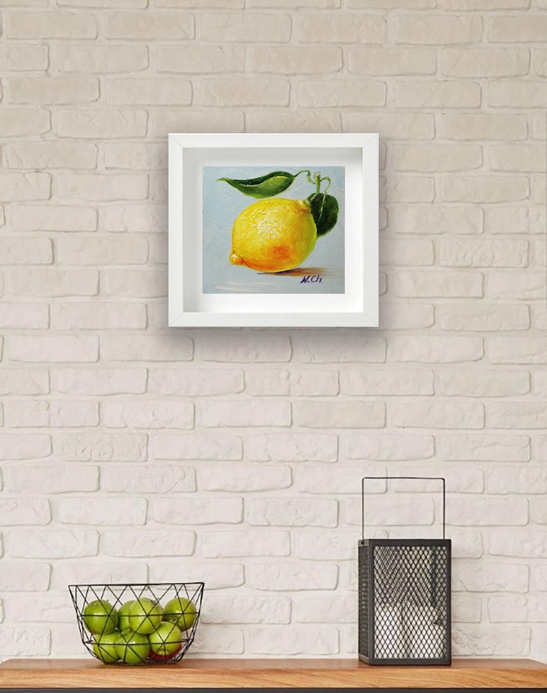 Lemon oil painting. Kitchen original art.