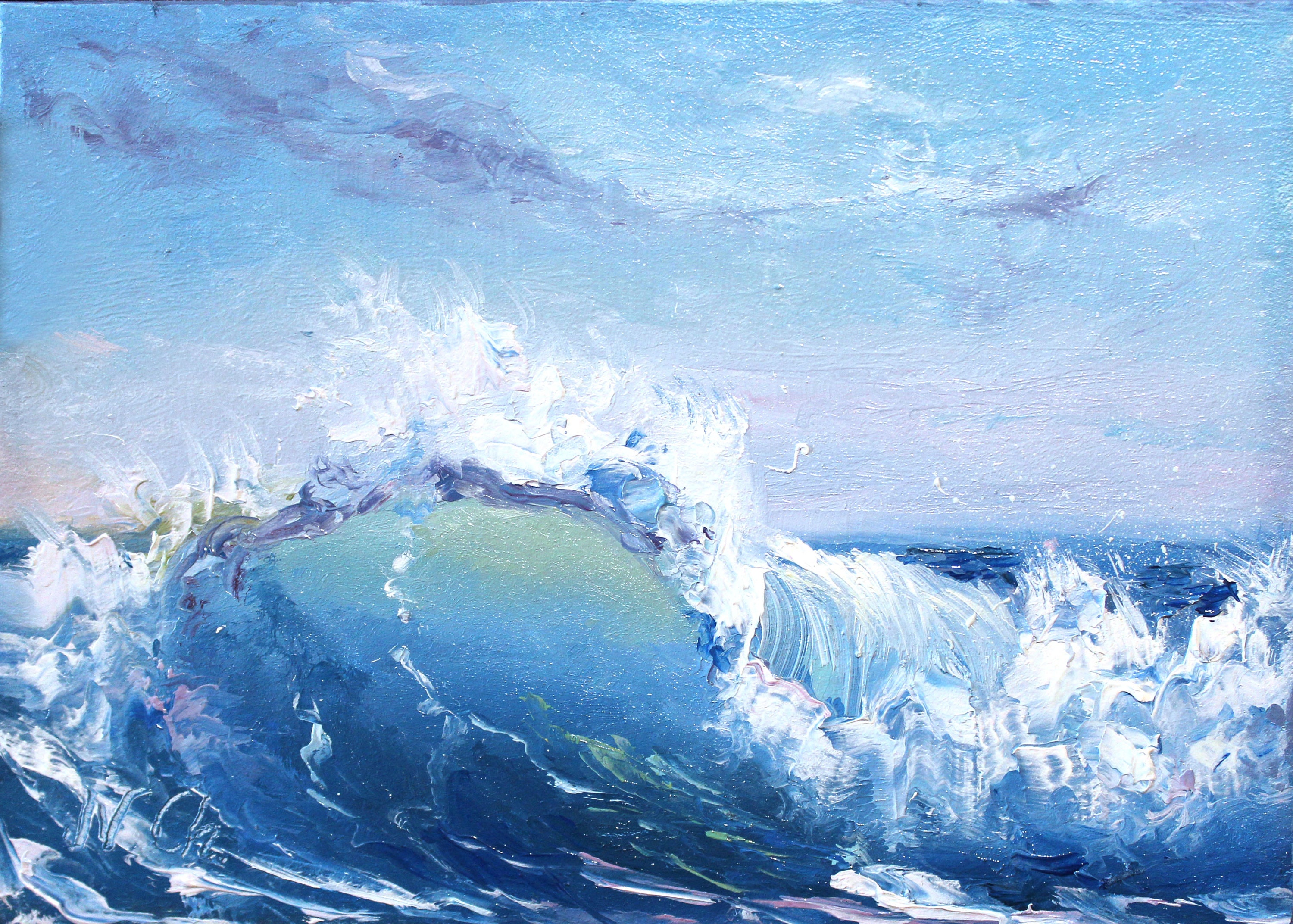 P50号】good blue(cave) 油絵 oil painting