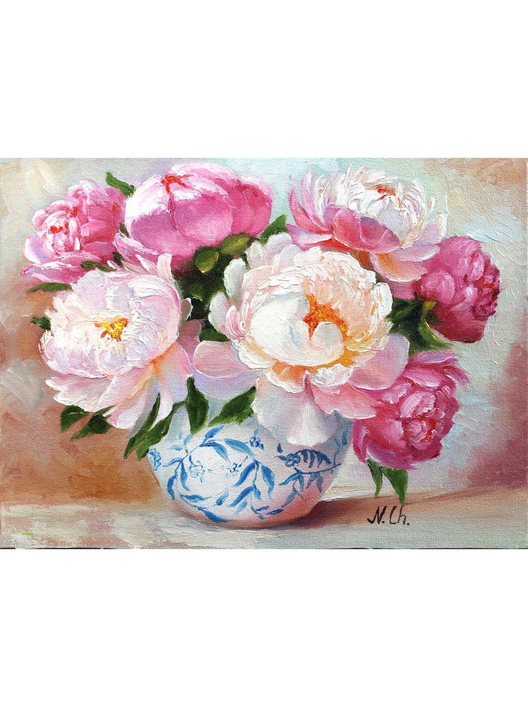 Peony Painting Floral Original Art Flower Oil Artwork Pink Peonies in ...