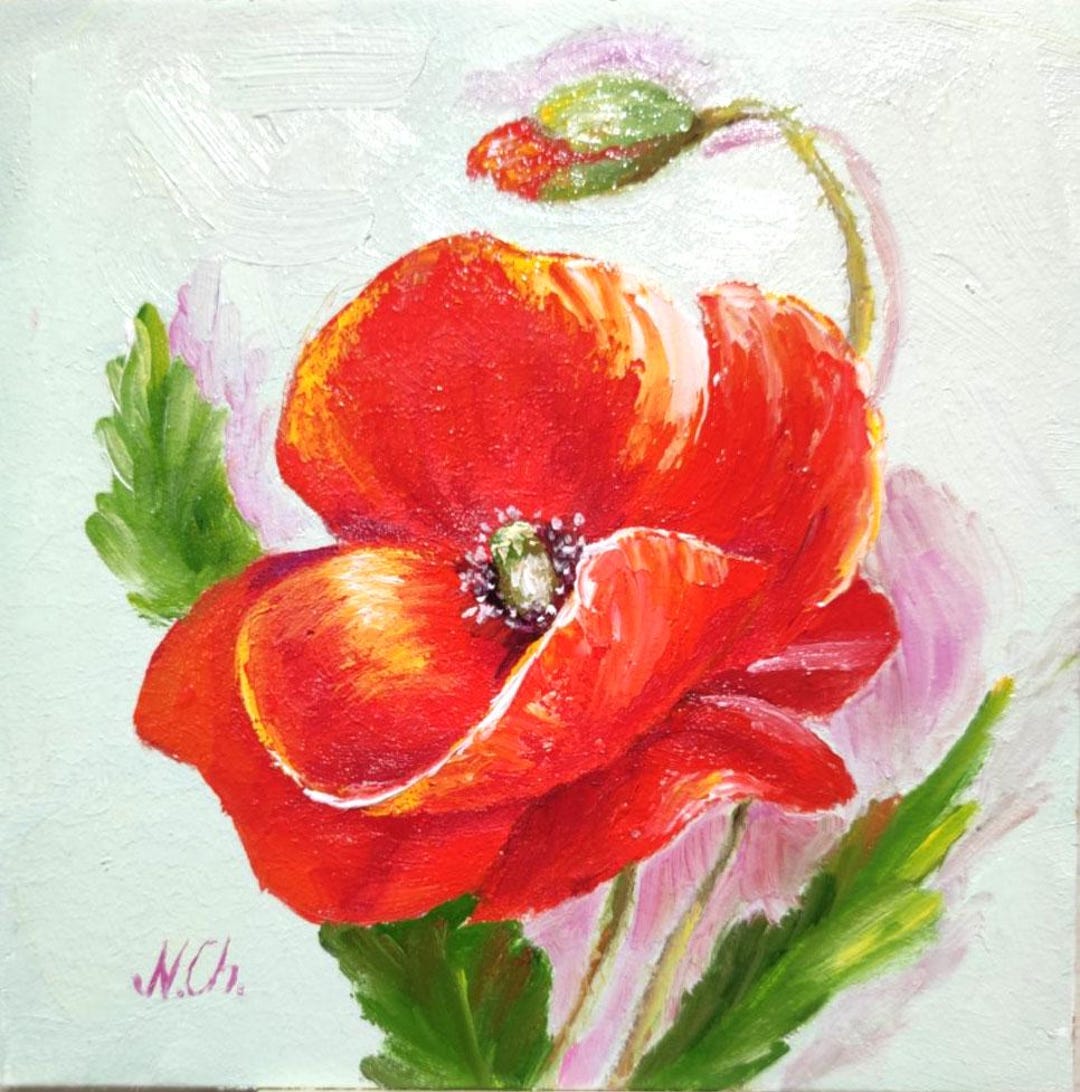 Poppy Painting Floral Original Art Red Flower Wall Art California Oil ...