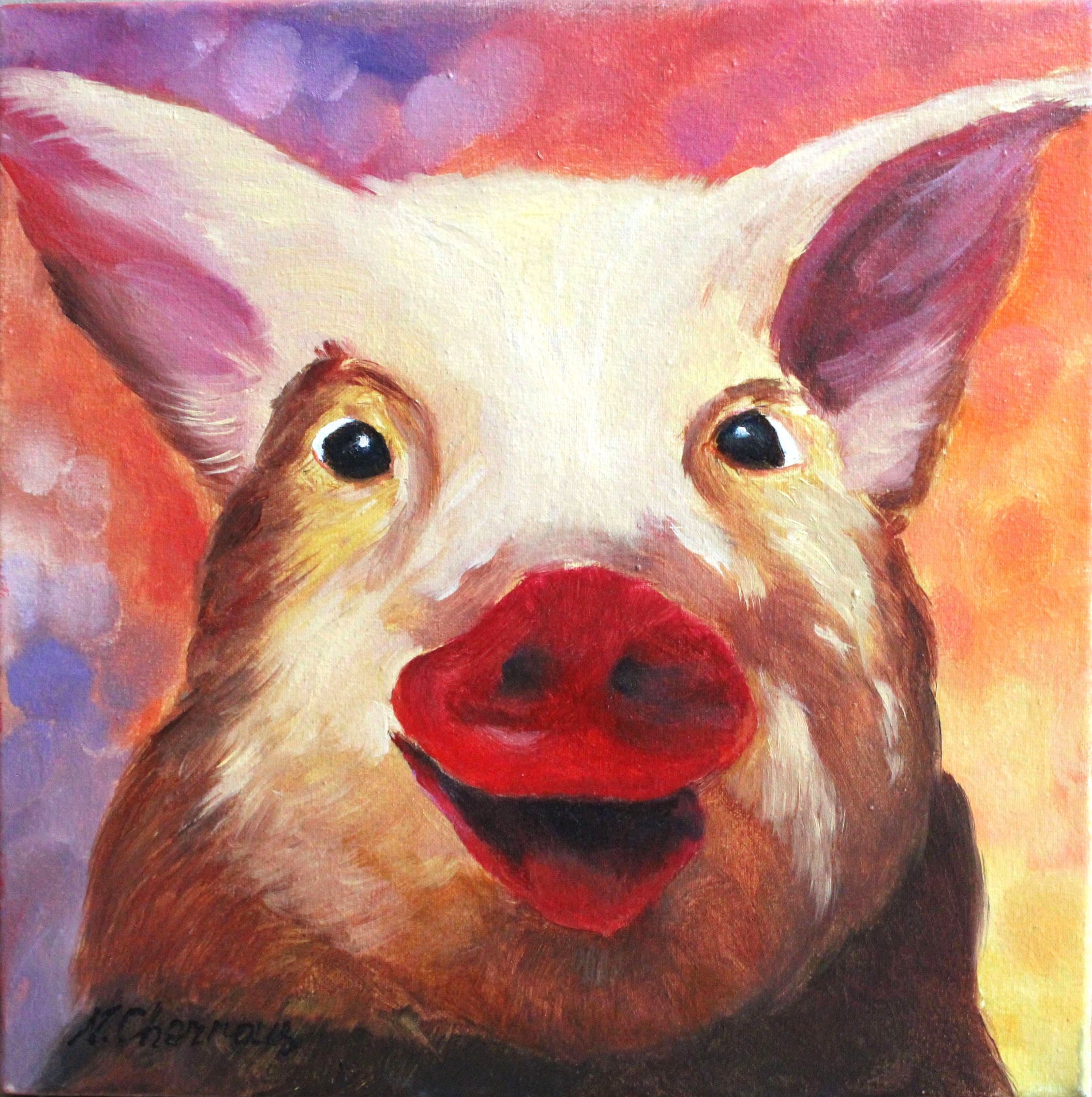 Pig Painting Piglet Artwork Original Art Farm Animal Oil Etsy