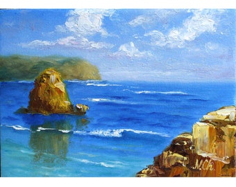 California Painting Ocean Original Art Seascape Small Wall Art Decor Oil Artwork 5x7 inch