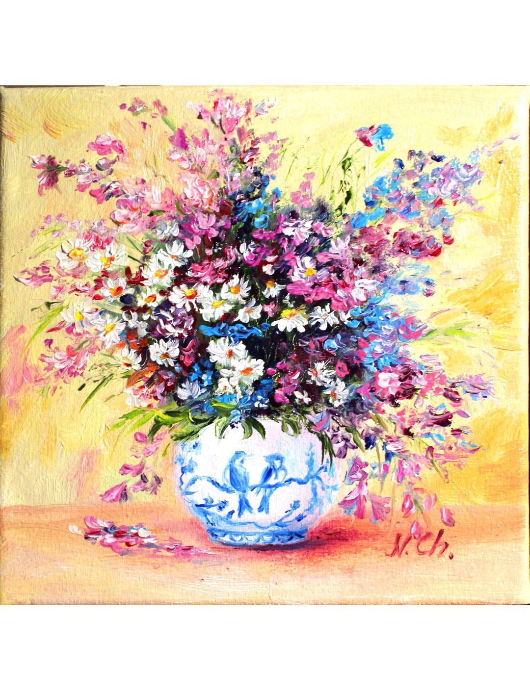 Daisy Painting Floral Original Art Wildflower Bouquet Wall Art Small ...
