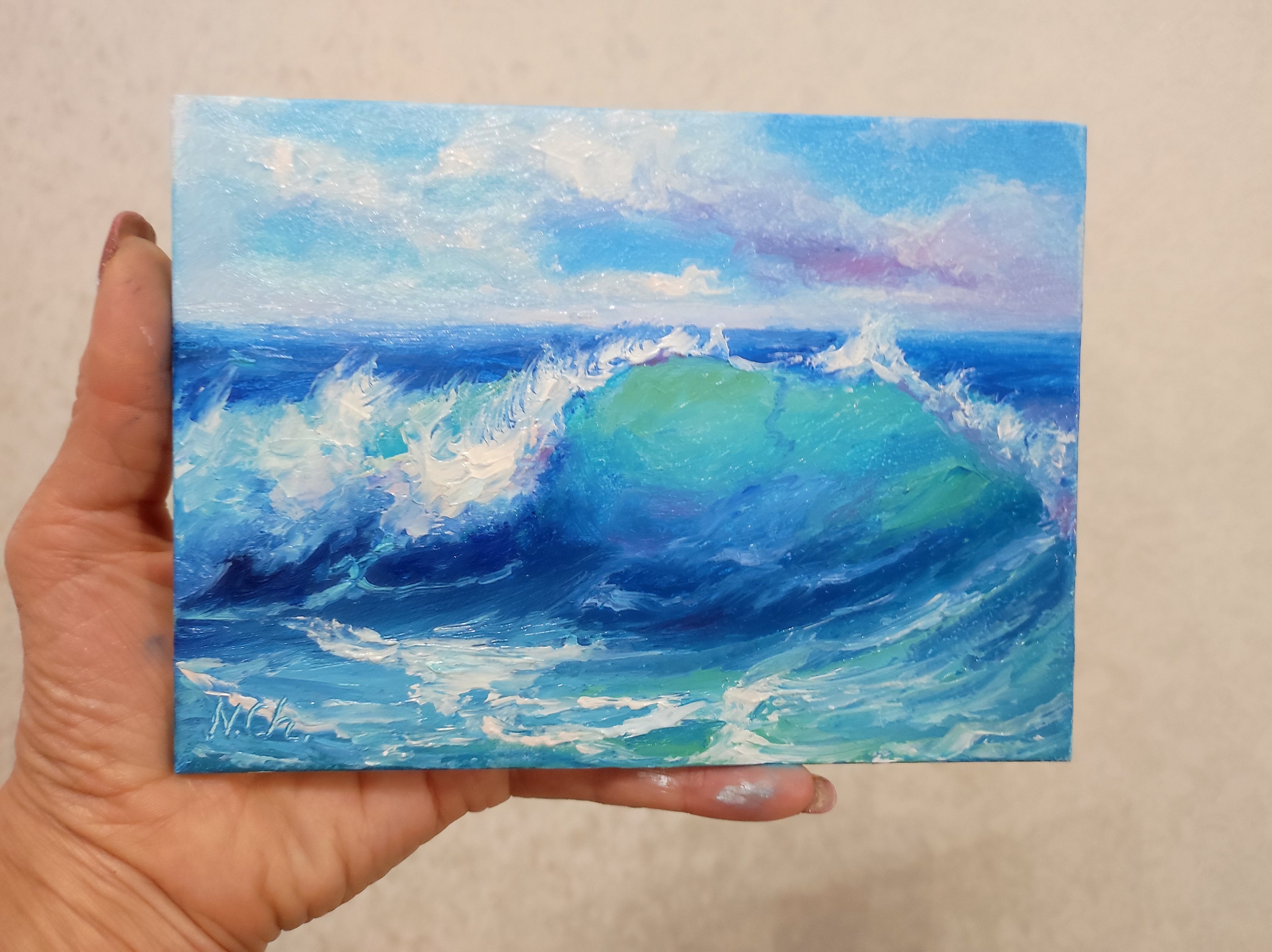 Surfing a Crashing Wave Oil Painting - Etsy