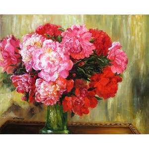Peony Painting Floral Original Art Flower Oil Painting On Canvas Wall Art Pink Red Peonies Artwork