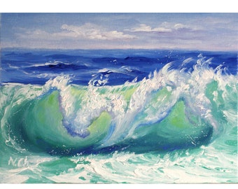 Wave Oil Painting Seascape Original Art Ocean Small Wall Art Impressionist Artwork 5x7 inches