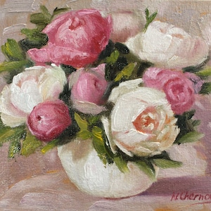 Peony Painting Floral Original Art Flower Wall Art Peonies In Vase Oil Artwork 8x10 inches