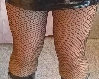 Black Industrial Net Tights: High Waist Rave Hosiery (XL-XXL)