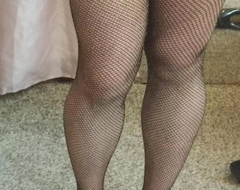 Black Gold Lurex Suspender Tights Open Crotch Nylon Fish Nets Onesize Brand New