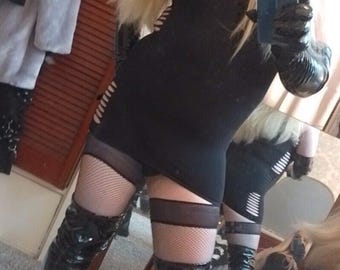 Black Lingerie Cut Out Dress Cyber Goth Rave Medium Large Onesize To Size16 New