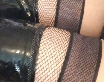 Fishnet Holdup Stockings Special Net Band Top Thigh High Medium Large One Size