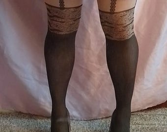 Open Crotch Tights Printed Mock Stockings Sheer Boots Secret 6 Strap Suspenders