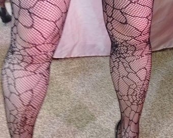 BLACK SPIDER WEB Fishnet Tights Extra Large Goth Pirate Rock Festivals Punk