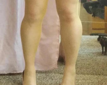 Nude Sparkle Tights Medium Large Tan Gold Lurex One Size m - l
