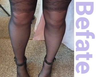 Open Crotch Black Tights Mock Nylon Stockings 10 D One Size