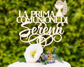 Cake topper Prima Comunione personalizzabile con nome, calice e spiga - I Maestri Made in Italy