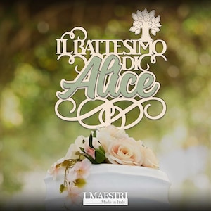 Cake Topper Battesimo con Nome e Albero della Vita - Ideale come scritta personalizzata in Legno per il Battesimo - I Maestri Made in Italy