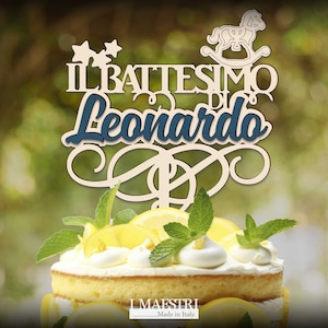 Cake Topper Battesimo Personalizzabile con Nome e Cavalluccio  - Ideale come scritta in Legno per Torta Battesimo - I Maestri Made in Italy