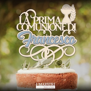Cake Topper Comunione Personalizzabile con Nome e Calice con Spiga Ideale come Scritta in Legno per la Comunione - I Maestri Made in Italy