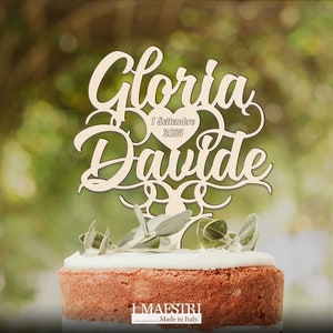 Cake topper matrimonio personalizzabile con nomi e data V1 I Maestri made in Italy