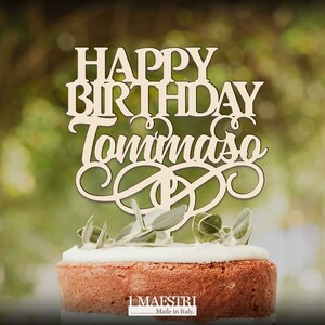Cake topper in legno Happy Birthday personalizzabile con nome I Maestri Made in Italy