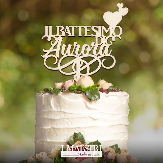 Cake topper Battesimo personalizzabile con nome e cuoricini I Maestri Made  in Italy -  Italia
