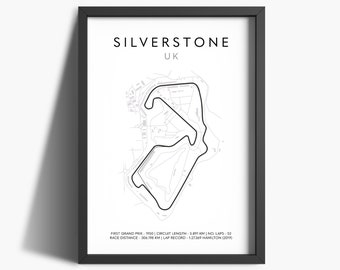 Silverstone Grand Prix Print | F1 Poster | Formula 1 Prints | Grand Prix Track Circuit | Gifts For Him | Gifts For Dad | F1 Map Print