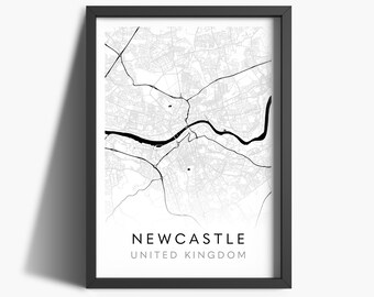 Newcastle City Map Print | Map Gift | City Map Prints | Map Poster | City Wall Art | Newcastle Upon Tyne | New Home Print | Moving Gifts